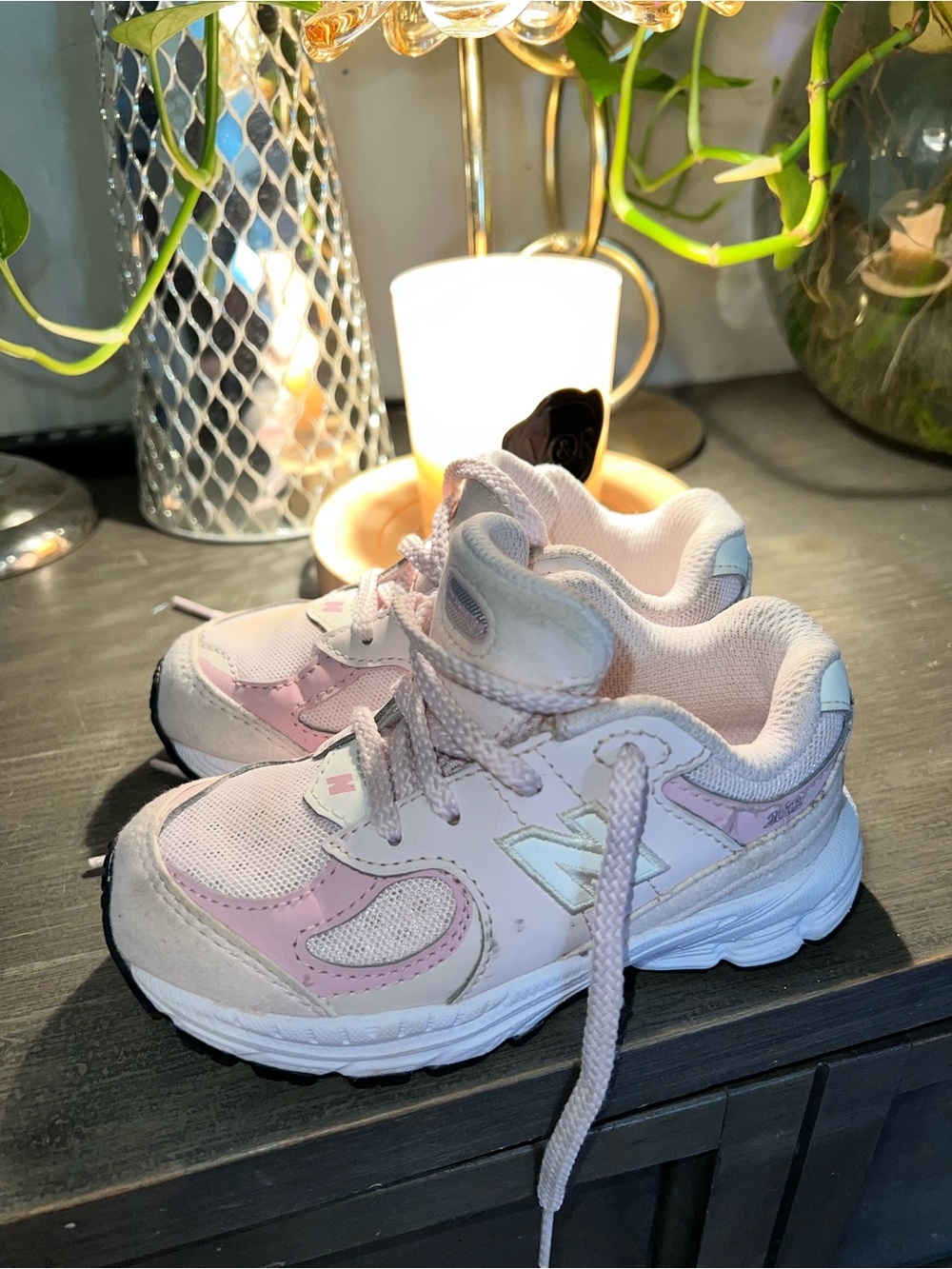 New Balance Kids Pink and White Running Sneakers